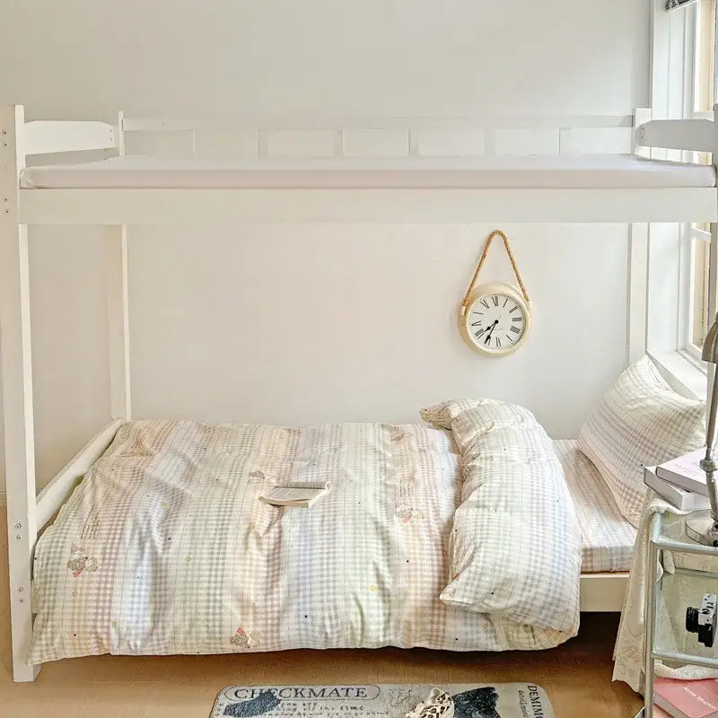 Pastel checkered cotton grid pattern bedding set for bedroom