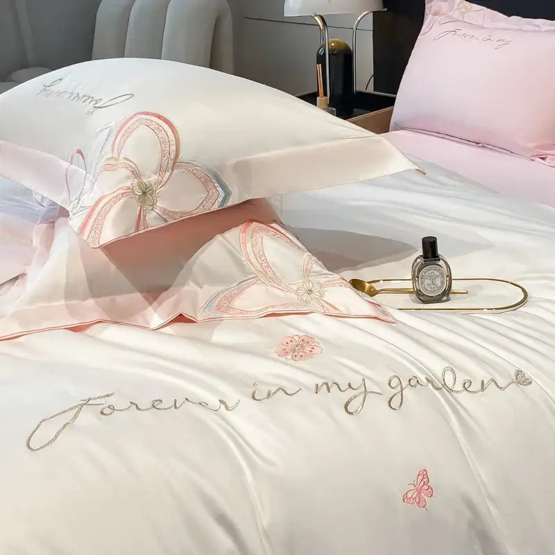 Pastel embroidered butterfly flowers bedding set bedroom duvet set