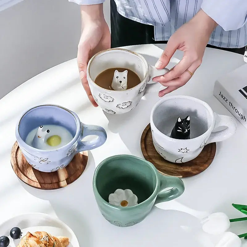 Pastel floral and celestial cartoon animal coffee mugs kitchen set