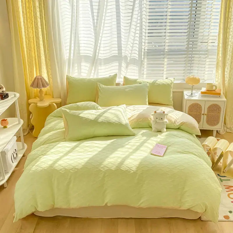 Pastel green fresh bubble yarn bedding set bedroom quilted duvet cover