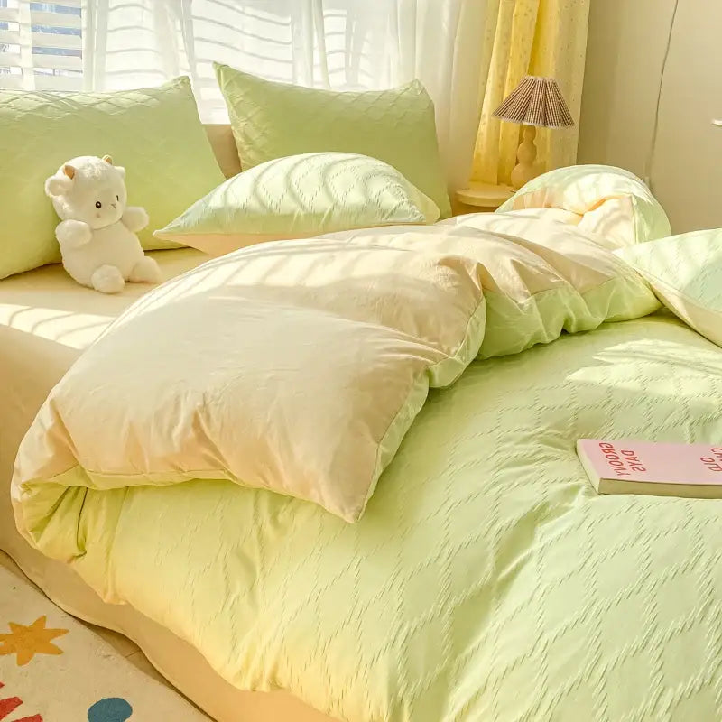 Pastel green fresh bubble yarn bedding set bedroom quilted duvet cover