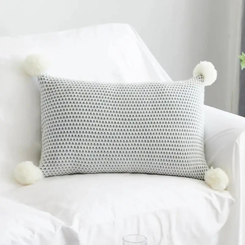 Pastel knit pompom ball cushion cover bedroom decor