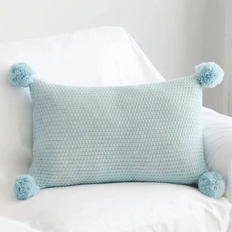 Pastel knit pompom ball cushion cover bedroom decor