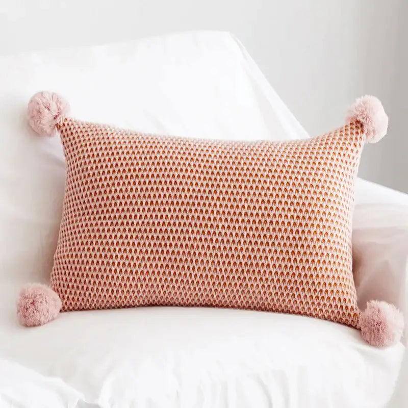 Pastel knit pompom ball cushion cover bedroom decor