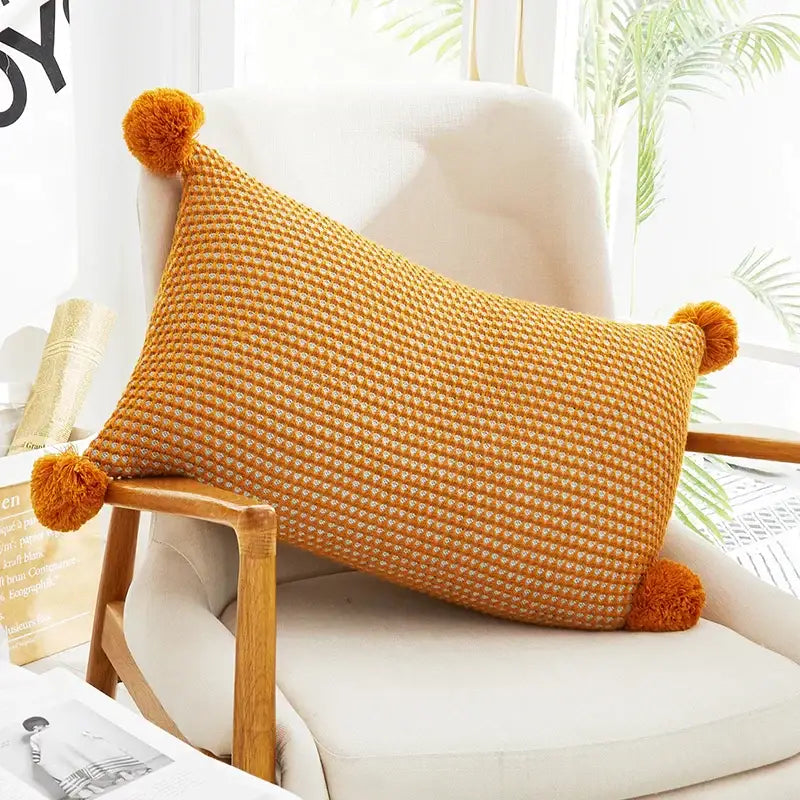 Pastel knit pompom ball cushion cover bedroom decor