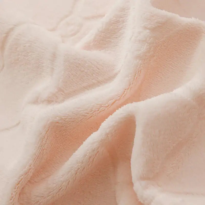 Pastel pink cozy velvet lace flowers bedding set bedroom ruffled trim