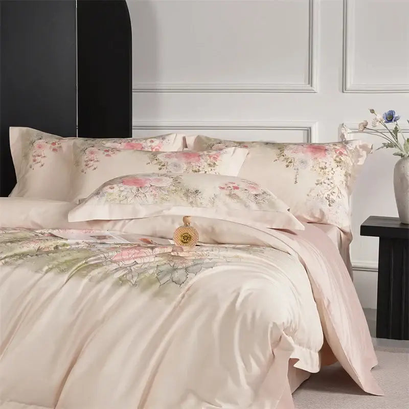 Pastel pink floral egyptian cotton bedding set bedroom duvet cover