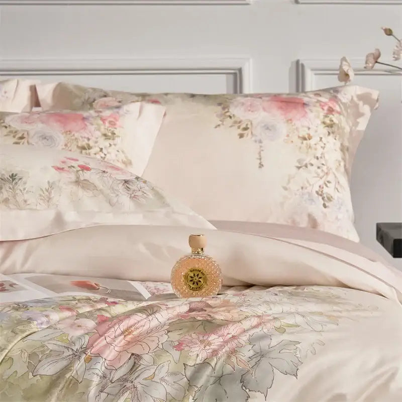 Pastel pink floral egyptian cotton bedding set bedroom duvet cover