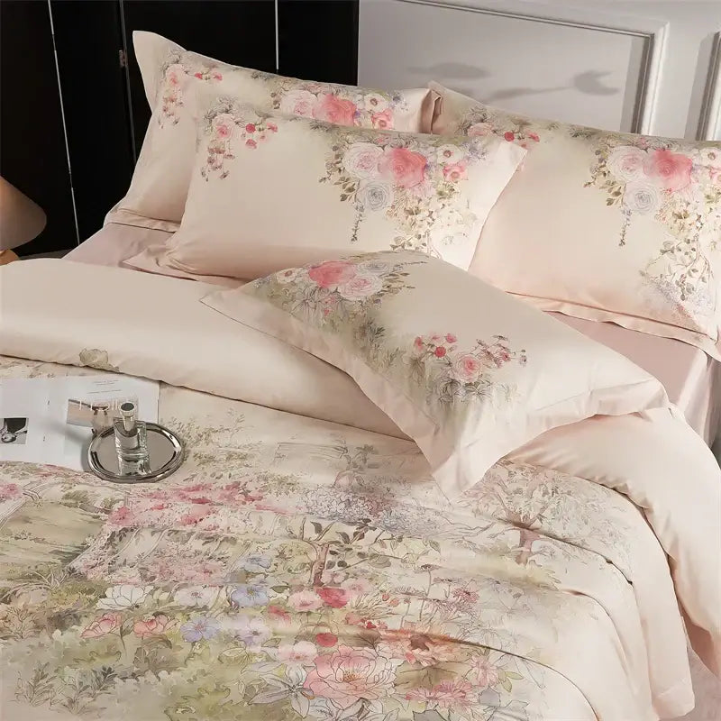 Pastel pink floral egyptian cotton bedding set bedroom duvet cover