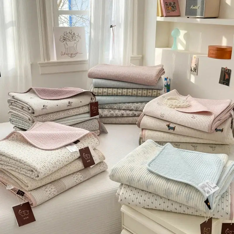 Pastel quilted cotton bed cover soft anti-slip tatami mat bedroom