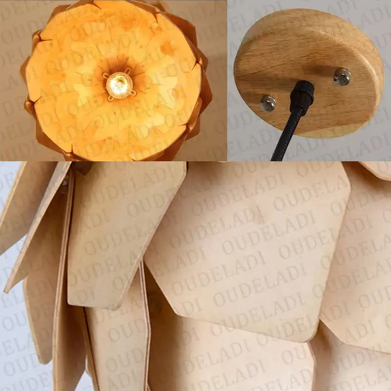 Pinecone wooden style orange & gold pendant lights dining room