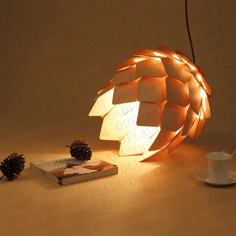 Pinecone wooden style orange & gold pendant lights dining room