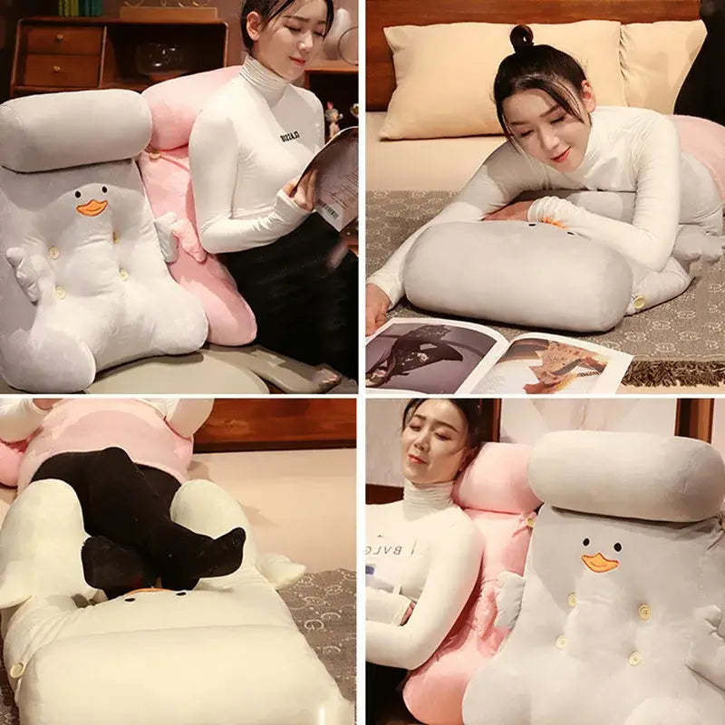 Pink and gray dumb duck square plush backrest bedroom cushion