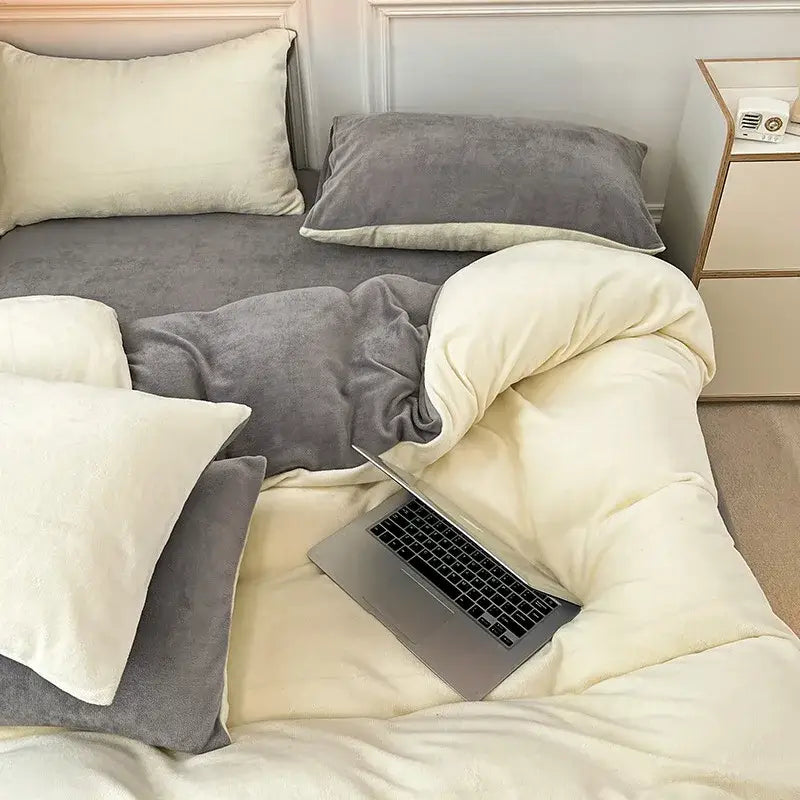 Pink and green milk velvet bedding sets bedroom winter comforter