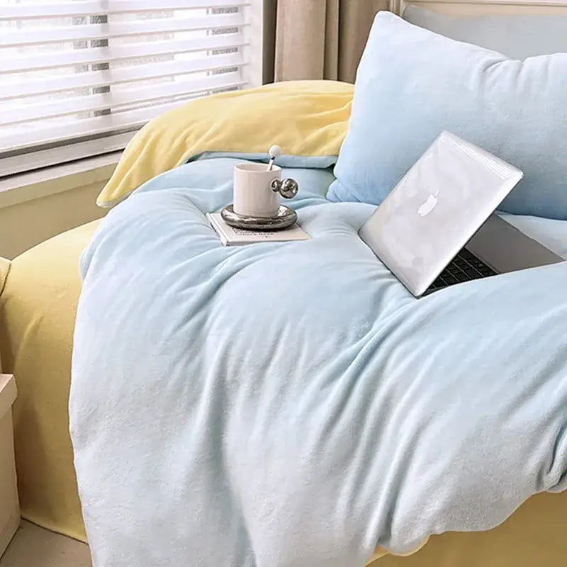 Pink and green milk velvet bedding sets bedroom winter comforter