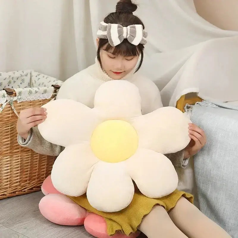 Pink and yellow daisy lumbar support flower cushion for living room