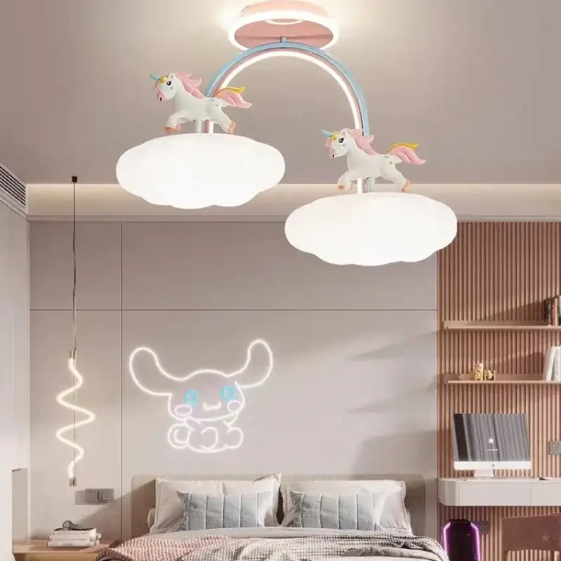 Pink & blue cloud unicorn ceiling light children’s bedroom