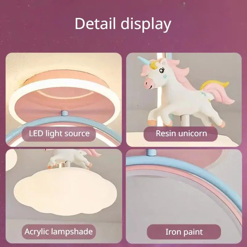 Pink & blue cloud unicorn ceiling light children’s bedroom