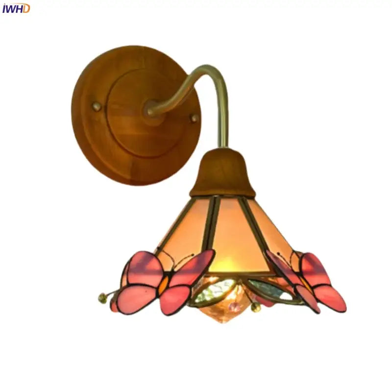 Pink butterfly glass led wall sconce bedroom brass light