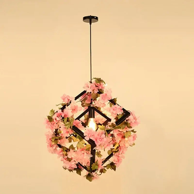 Pink cherry blossoms green plants pendant light dining room