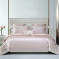 Pink cotton flowers embroidery bedding set bedroom satin finish