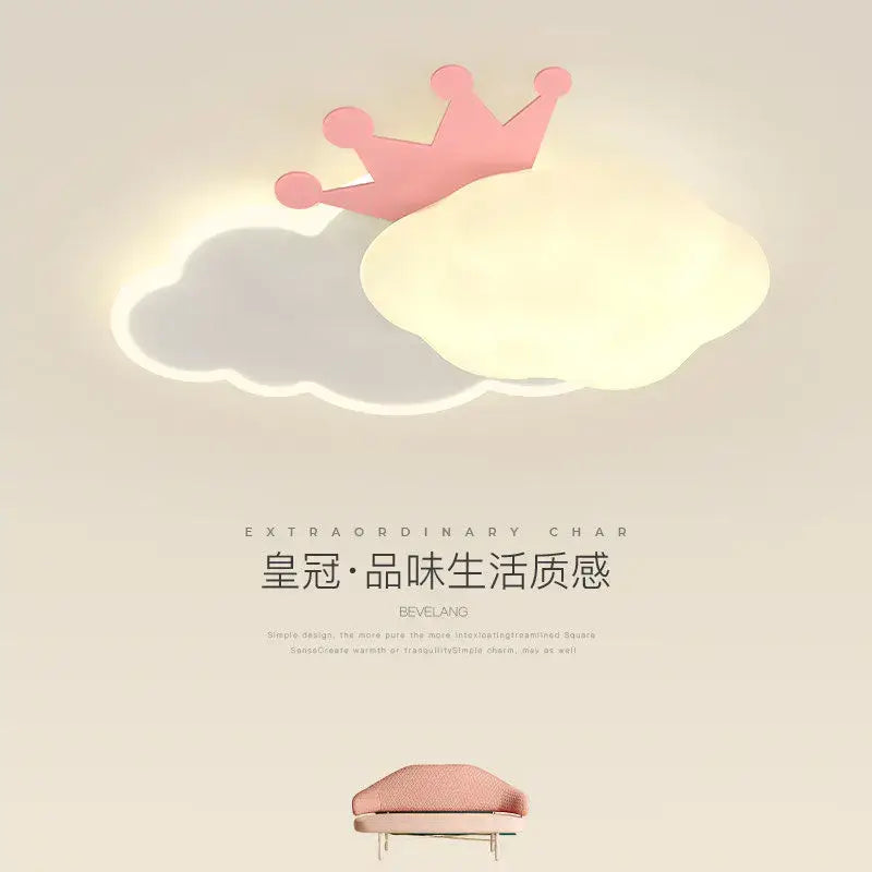 Pink crown cream clouds rainbow ceiling lamp bedroom decor