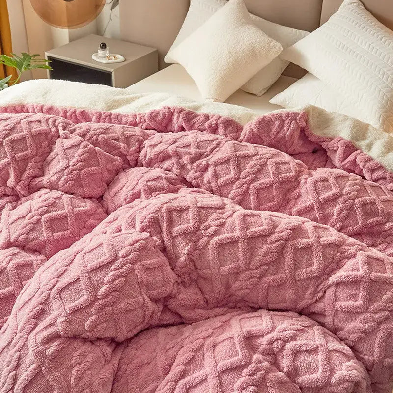 Pink diamond cashmere duvet cover bedroom plush blanket pink & white