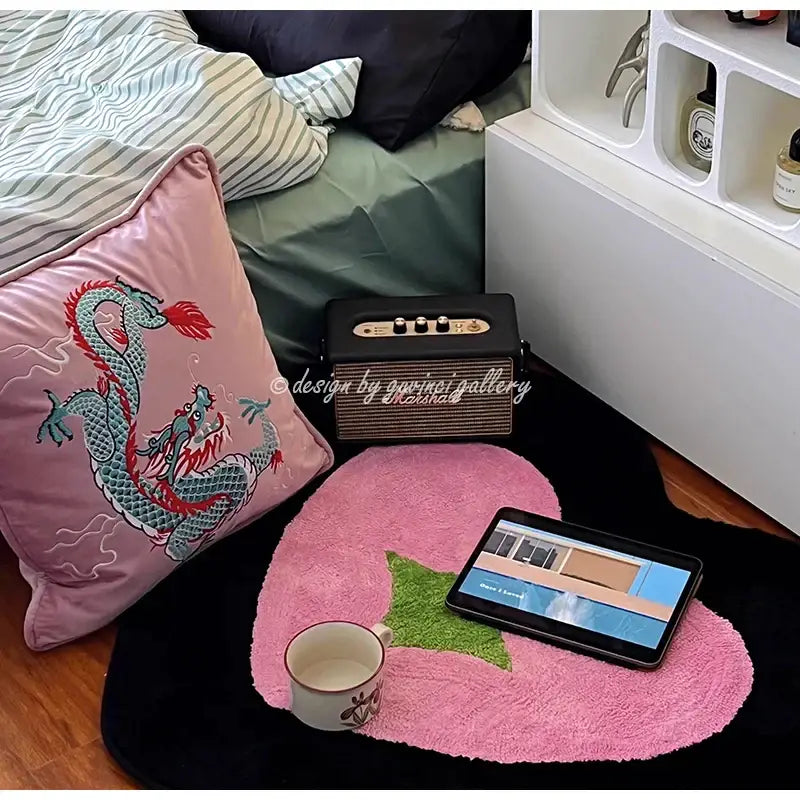 Pink embroidered dragon velvet pillow cover living room decor
