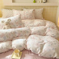 Pink floral double layer yarn bedspread set bedroom bedding