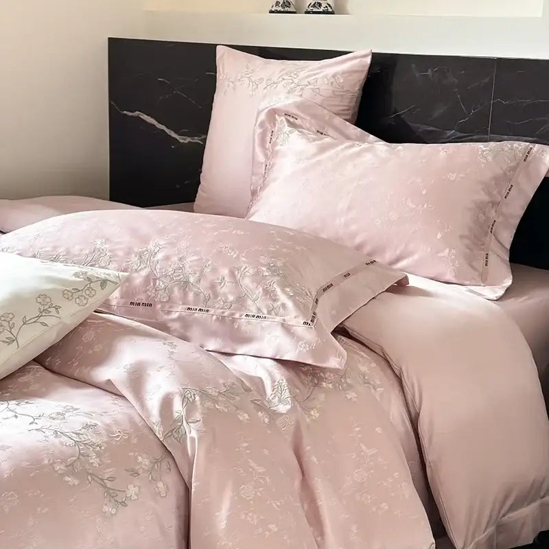 Pink floral egyptian cotton bedding set bedroom decor 100s jacquard