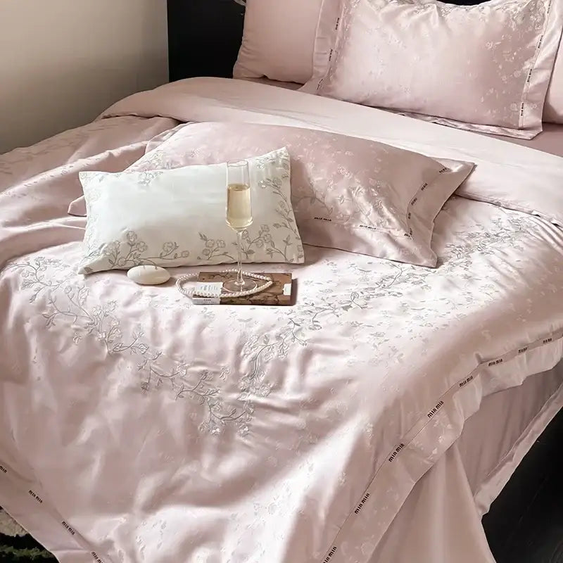 Pink floral egyptian cotton bedding set bedroom decor 100s jacquard