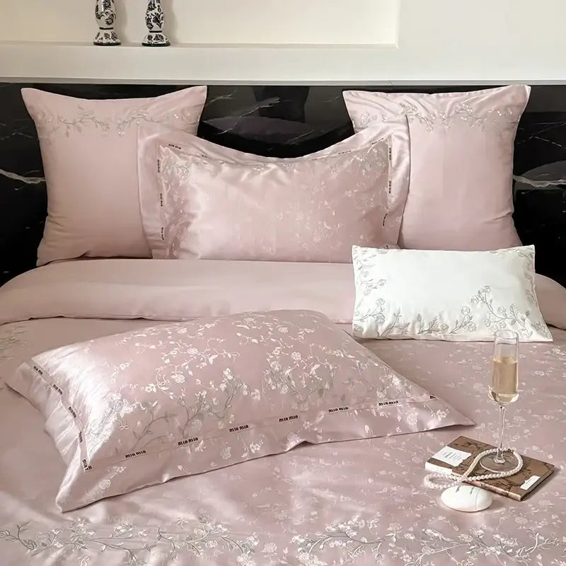 Pink floral egyptian cotton bedding set bedroom decor 100s jacquard