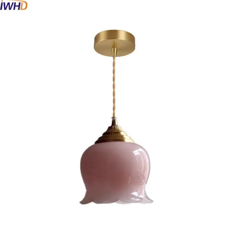 Pink glass copper led pendant light for kitchen kitchen decor