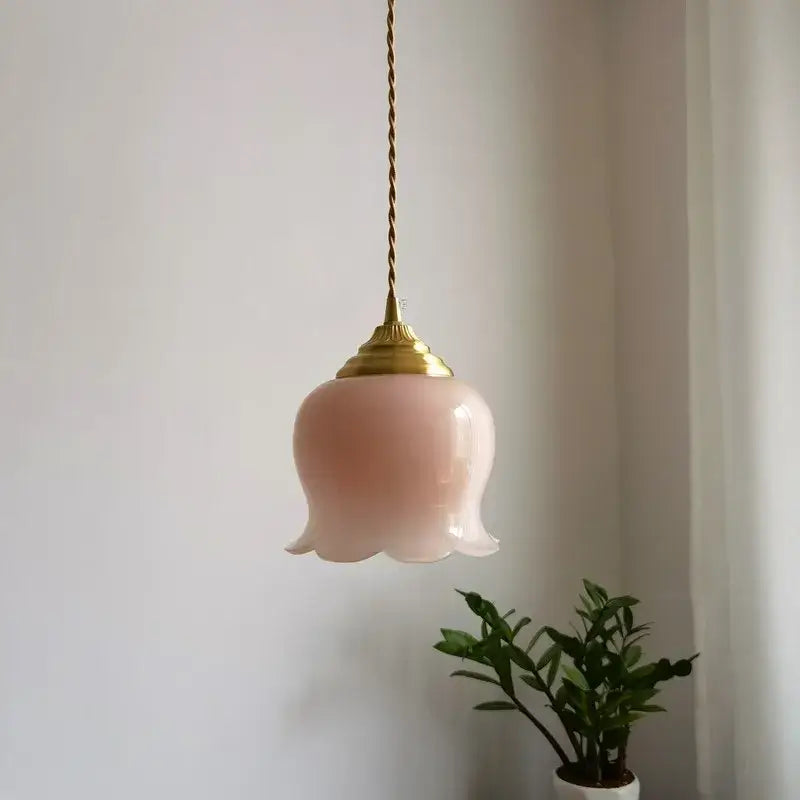 Pink glass copper led pendant light for kitchen kitchen decor