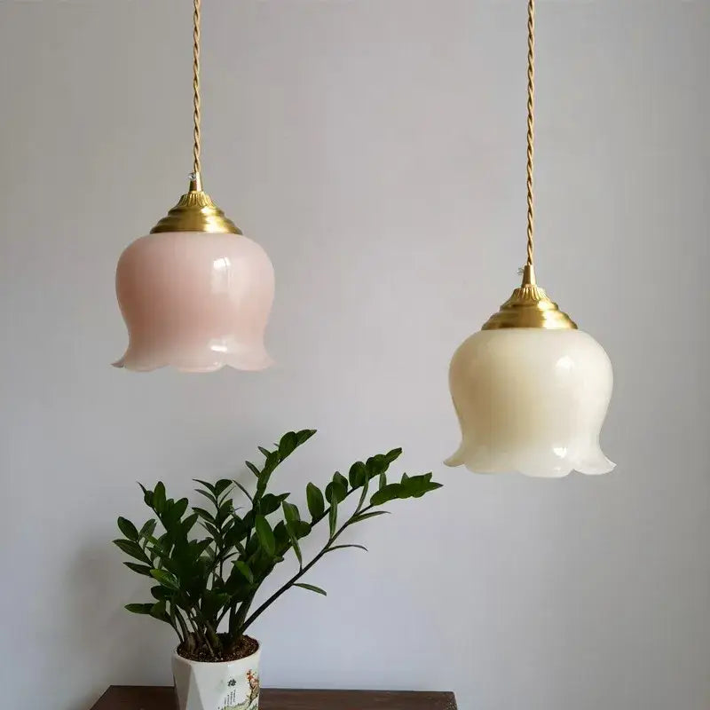 Pink glass copper led pendant light for kitchen kitchen decor