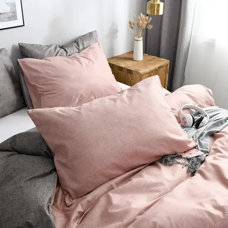 Pink & gray duvet cover set – bedroom bedding with throw blanket