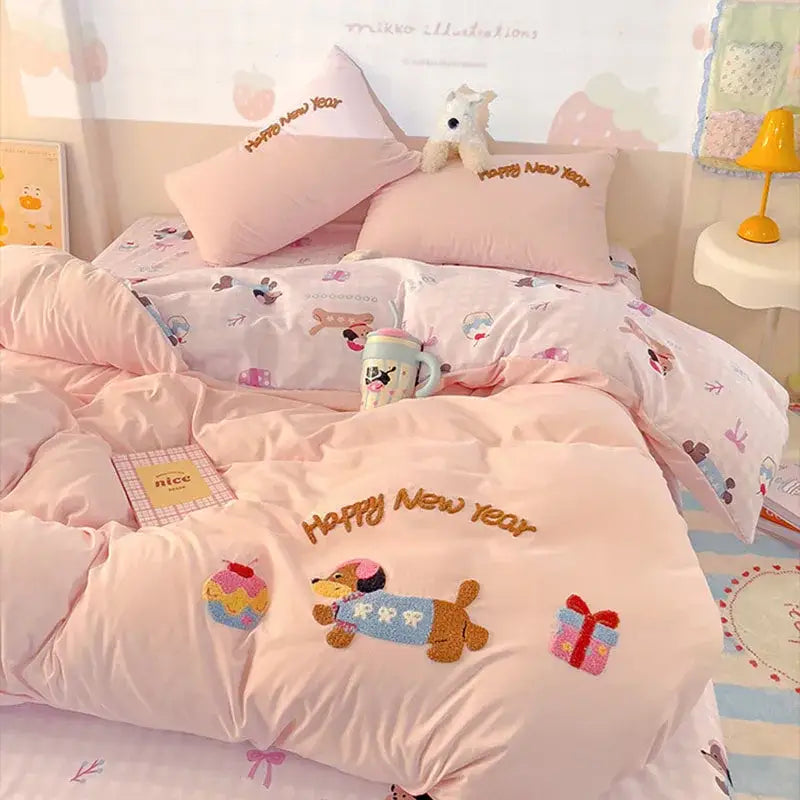 Pink new year dog bedding set bedroom cloud cotton cartoon