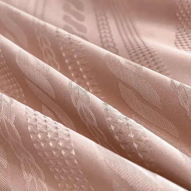 Pink satin jacquard duvet cover set bedroom white piping