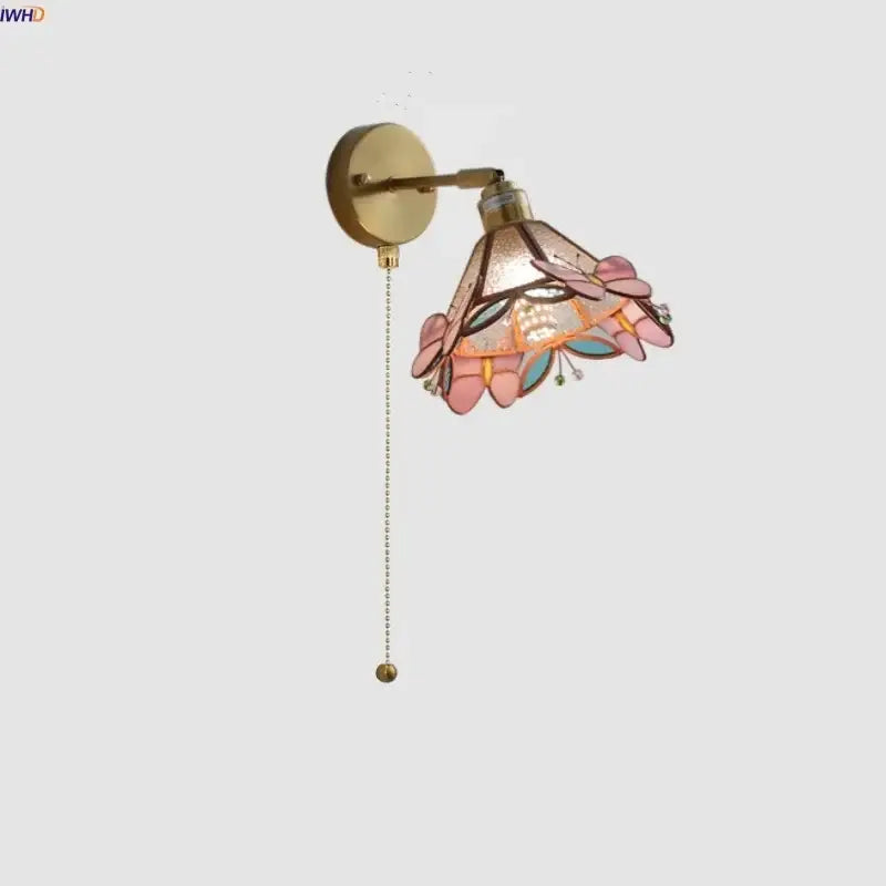 Pink & teal copper butterfly glass wall light bedroom sconce