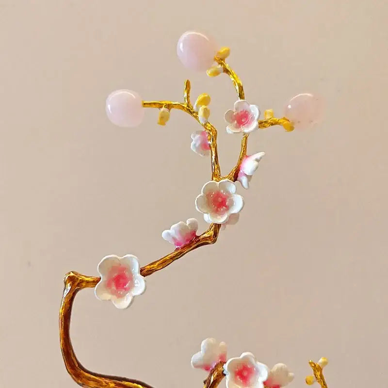 Pink & white golden tree crystal ball statue living room decor
