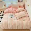 Pink & white striped jacquard cotton bedding set bedroom duvet cover