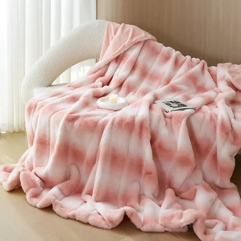 Pink & white tie-dye decorbites cozy fleece blanket bedroom throw