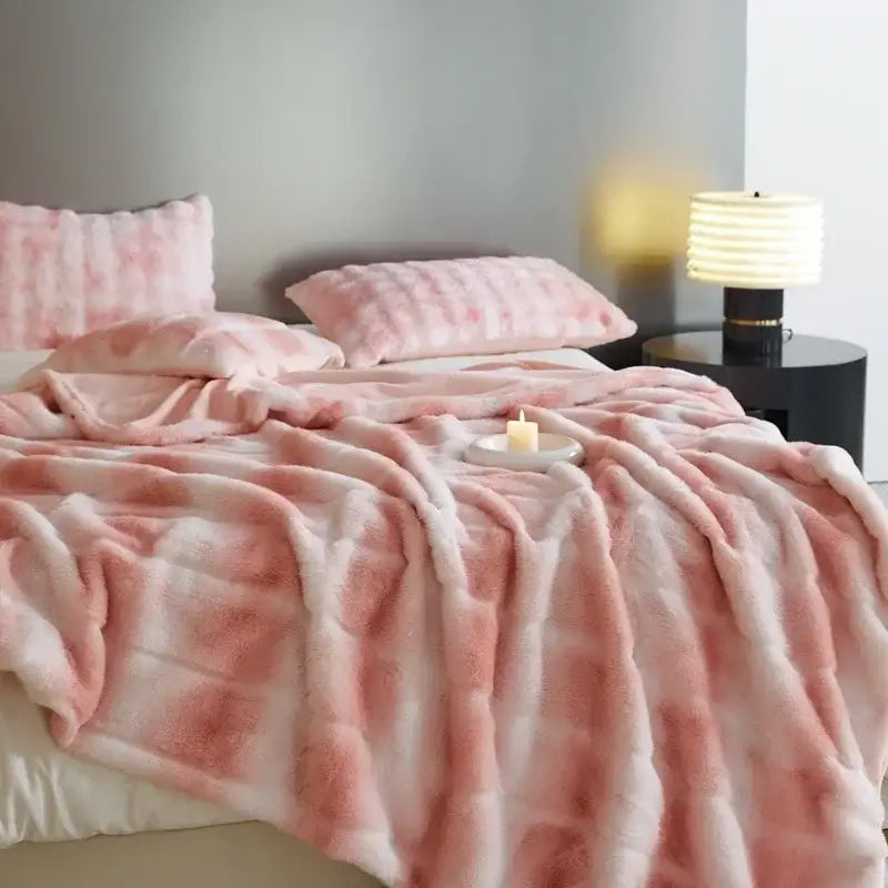 Pink & white tie-dye decorbites cozy fleece blanket bedroom throw