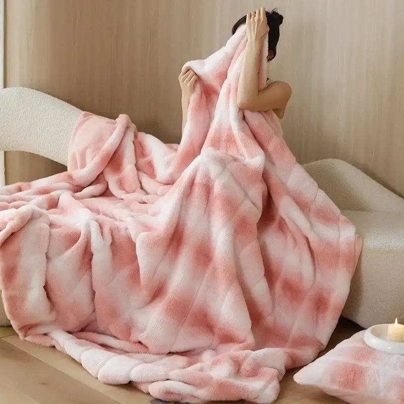 Pink & white tie-dye decorbites cozy fleece blanket bedroom throw