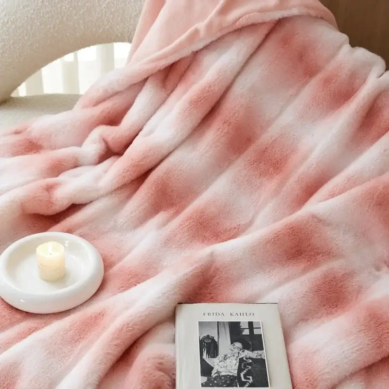 Pink & white tie-dye decorbites cozy fleece blanket bedroom throw