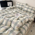 Plaid cream & charcoal cotton grid bedding set – bedroom duvet cover