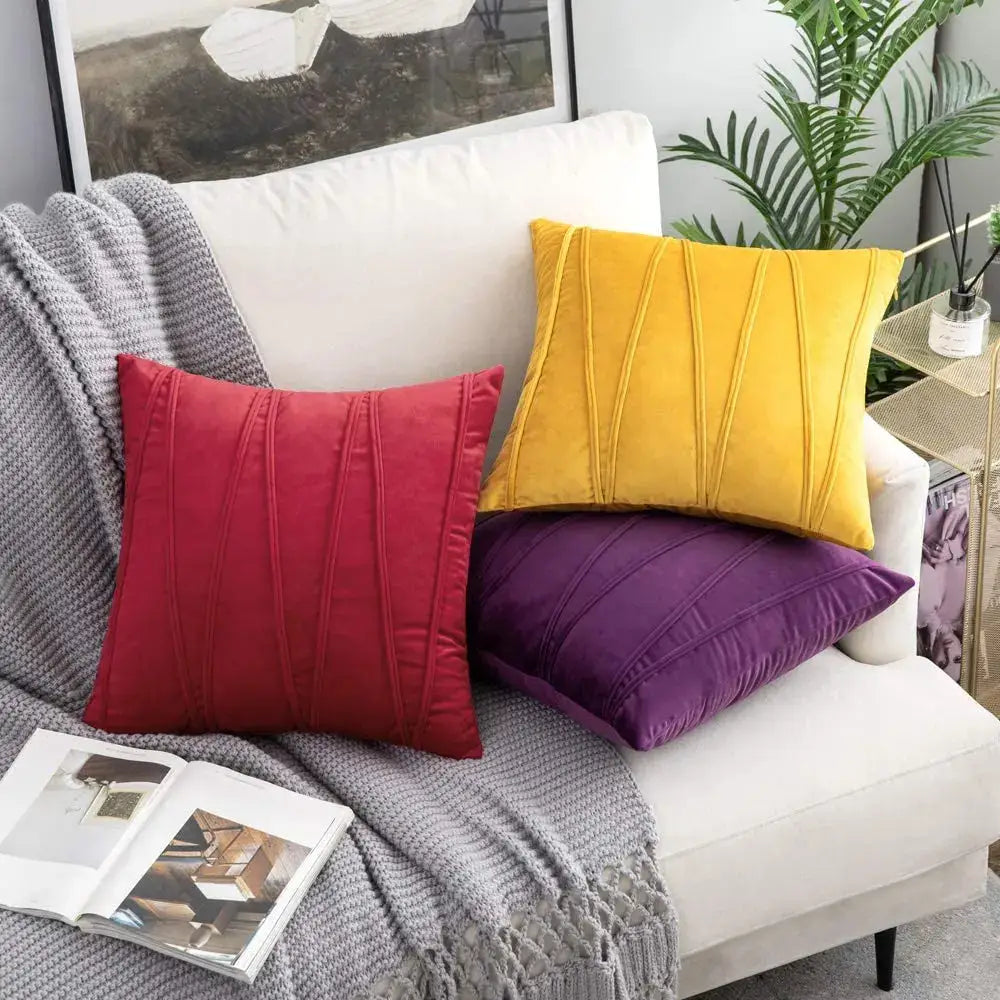 Pleated mustard yellow short wool velvet pillowcase for living room