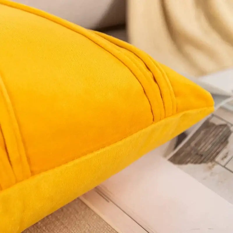 Pleated mustard yellow short wool velvet pillowcase for living room