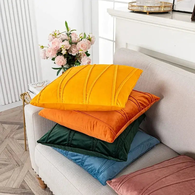 Pleated mustard yellow short wool velvet pillowcase for living room