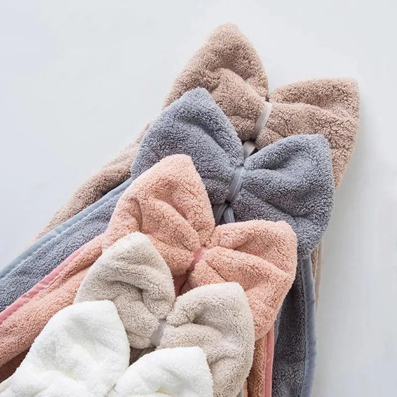Plush coral velvet soft hand towels with bows for kitchen and bathroom